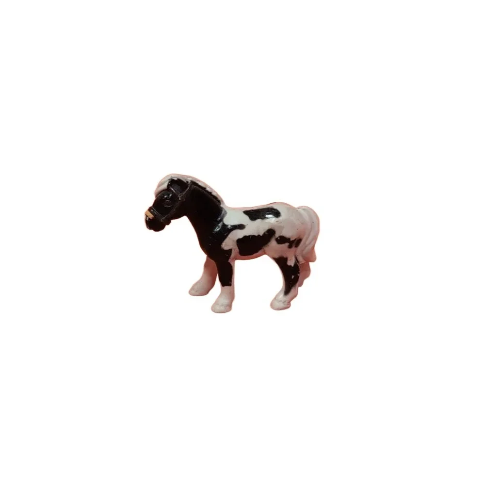 Vintage Miniature Black White Pinto Toy Horse Figurine Plastic 2